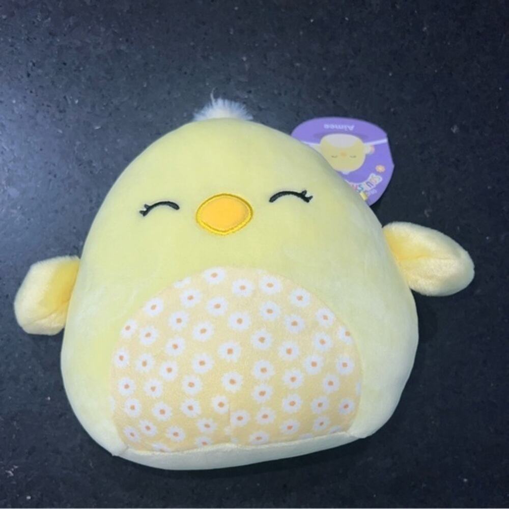 NEW 7” AIMEE THE YELLOW CHICK WITH FLOWERED BELLY SQUISHMALLOW